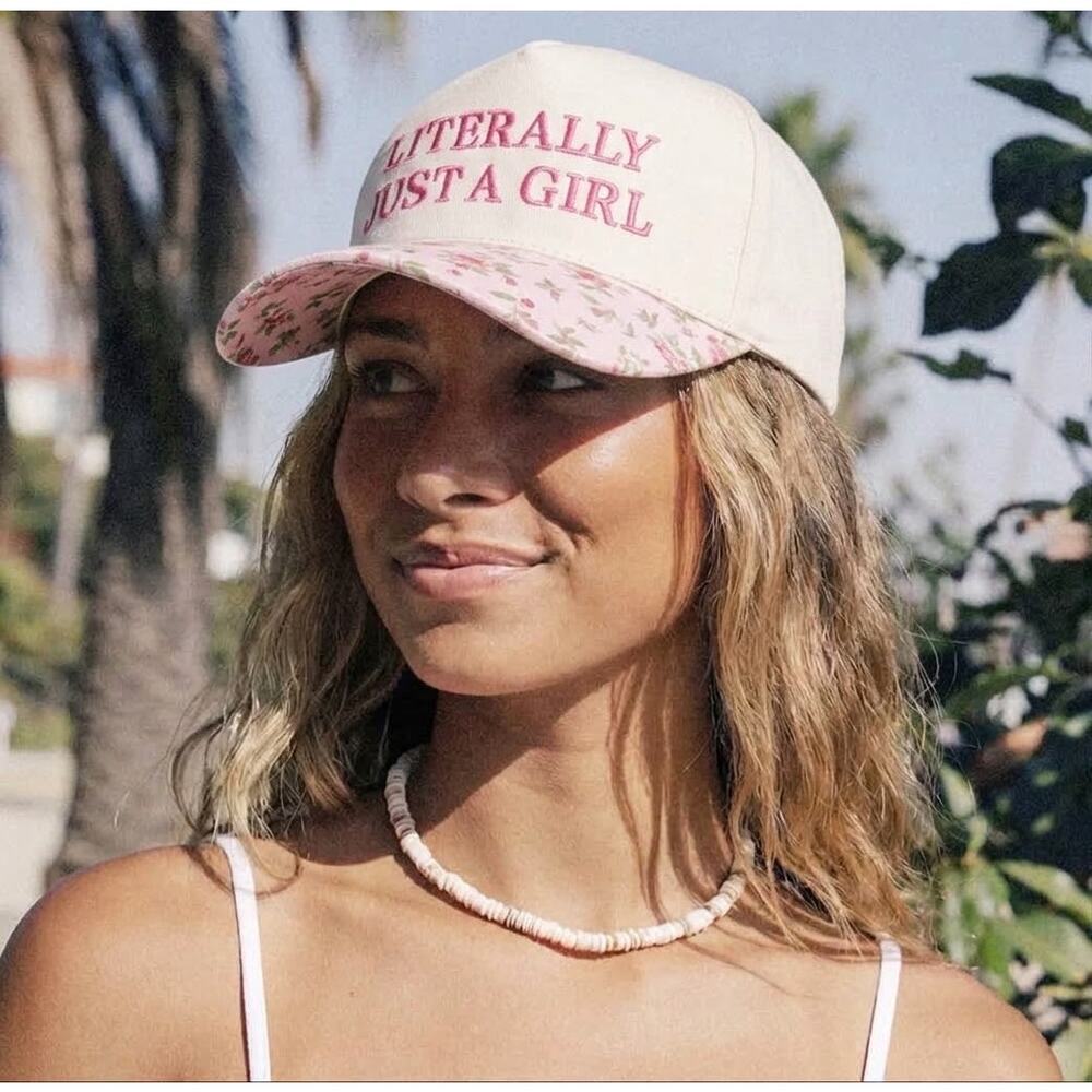 Zenana "Literally Just A Girl" Floral Brim Baseball Cap Hat